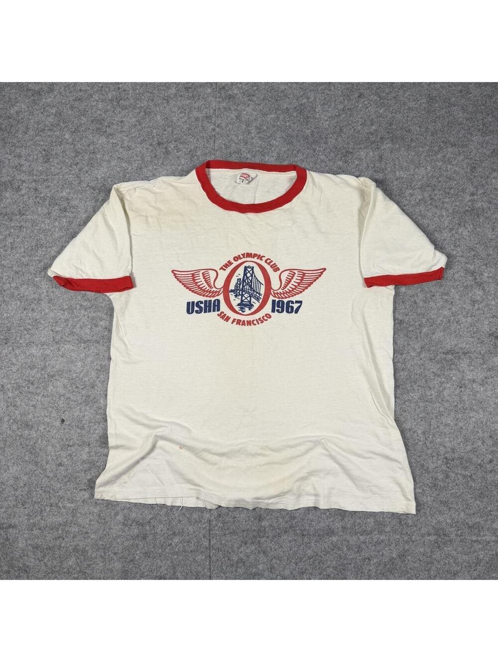 True Vintage 1960s HANES 1967 Olympics Ringer T-Shirt Size Large